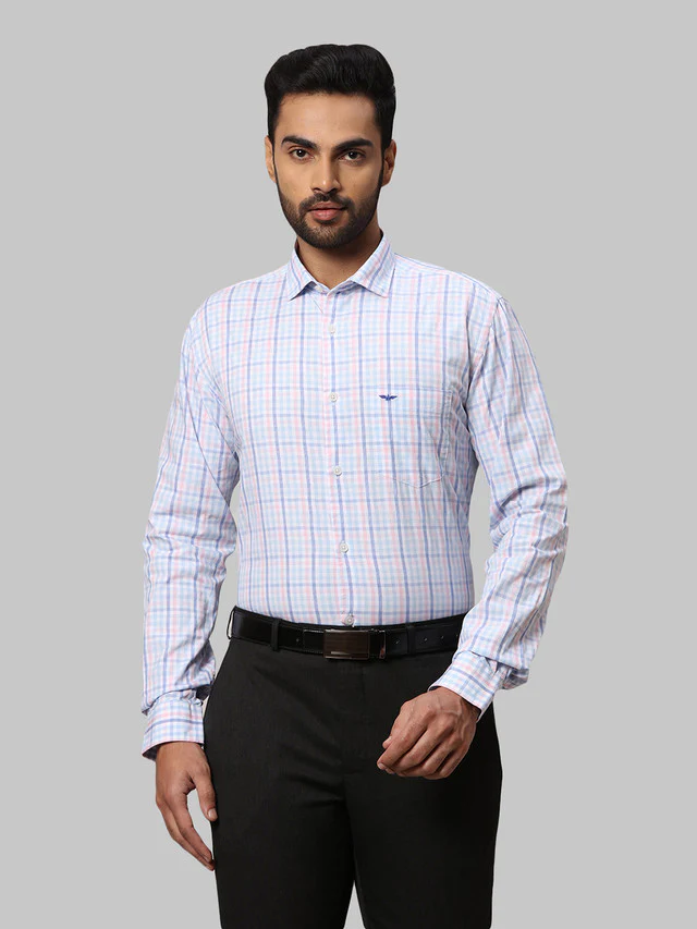 Park Avenue Blue Checks Slim Fit Cotton Casual Shirt