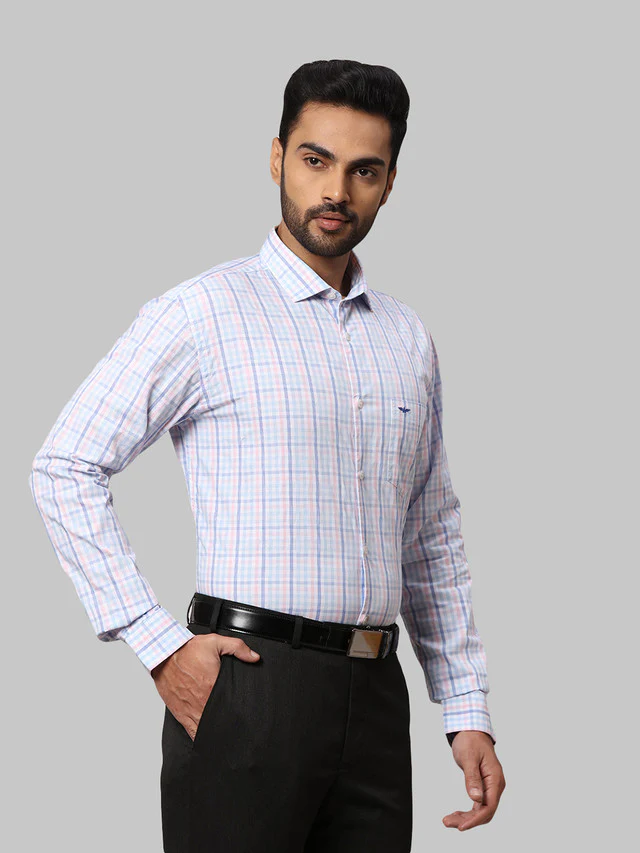 Park Avenue Blue Checks Slim Fit Cotton Casual Shirt - Image 2
