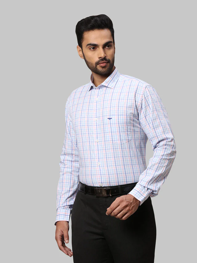 Park Avenue Blue Checks Slim Fit Cotton Casual Shirt - Image 3