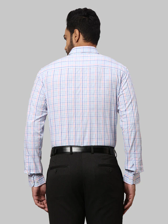 Park Avenue Blue Checks Slim Fit Cotton Casual Shirt - Image 4