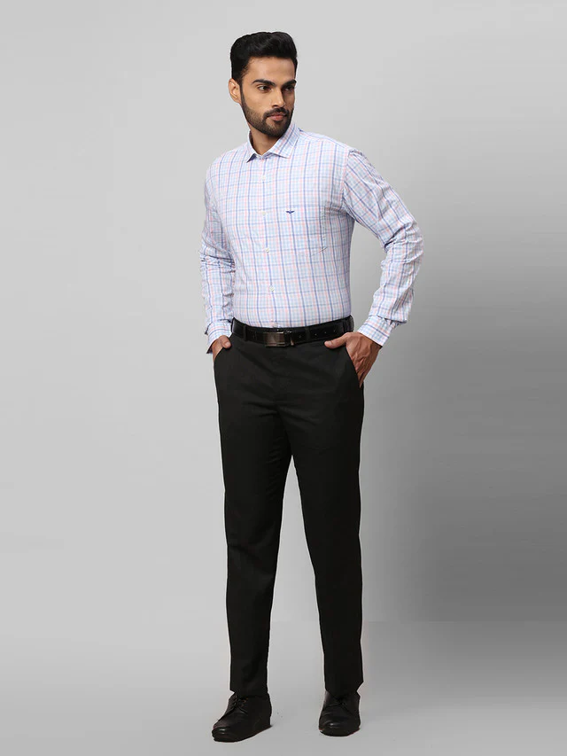 Park Avenue Blue Checks Slim Fit Cotton Casual Shirt - Image 5