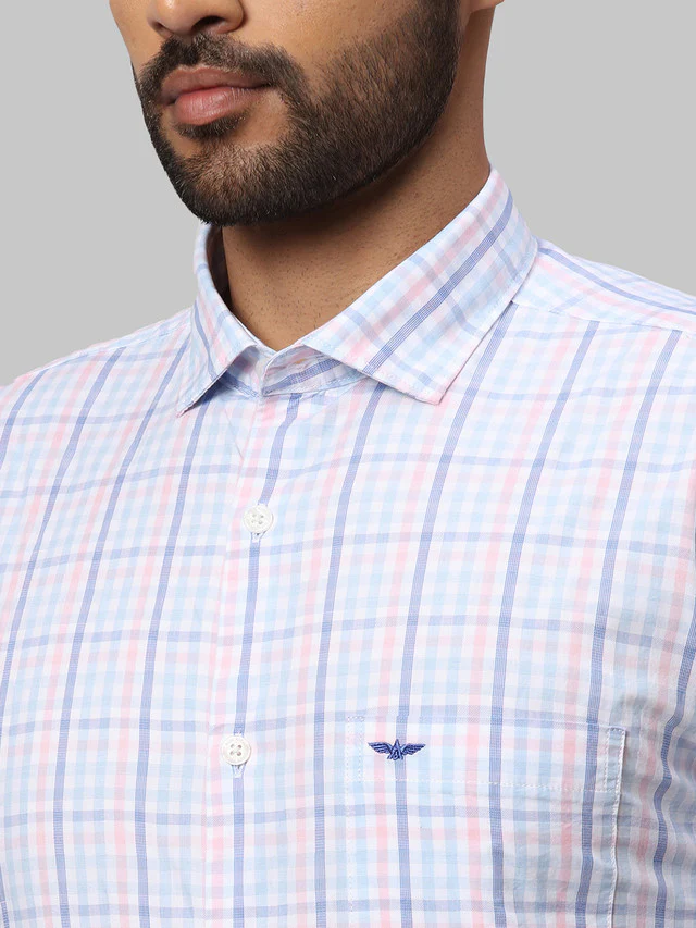 Park Avenue Blue Checks Slim Fit Cotton Casual Shirt - Image 6