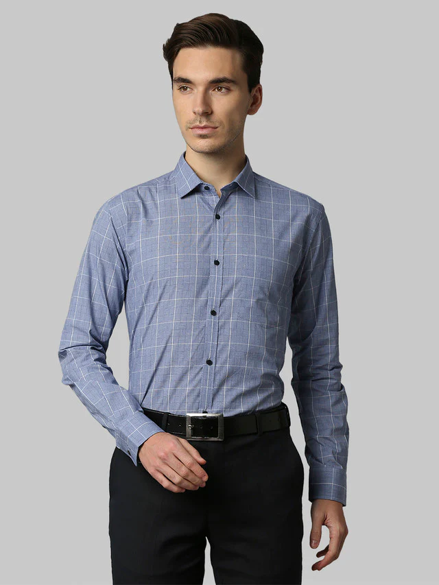 Park Avenue Blue Checks Slim Fit Cotton Formal Shirt