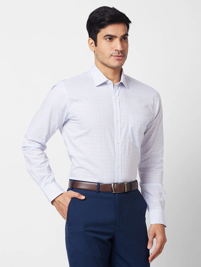 Park Avenue Blue Checks Slim Fit Cotton Formal Shirt - Image 2