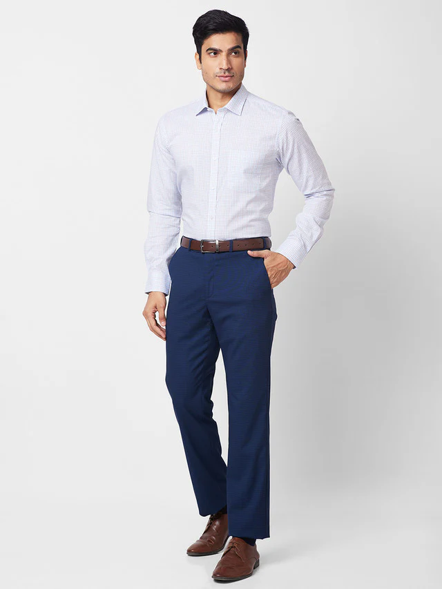 Park Avenue Blue Checks Slim Fit Cotton Formal Shirt - Image 5