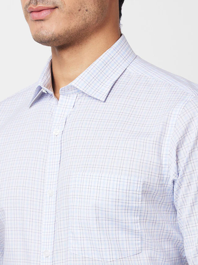 Park Avenue Blue Checks Slim Fit Cotton Formal Shirt - Image 6