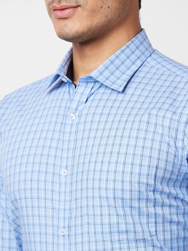 Park Avenue Blue Checks Slim Fit Cotton Formal Shirt - Image 6
