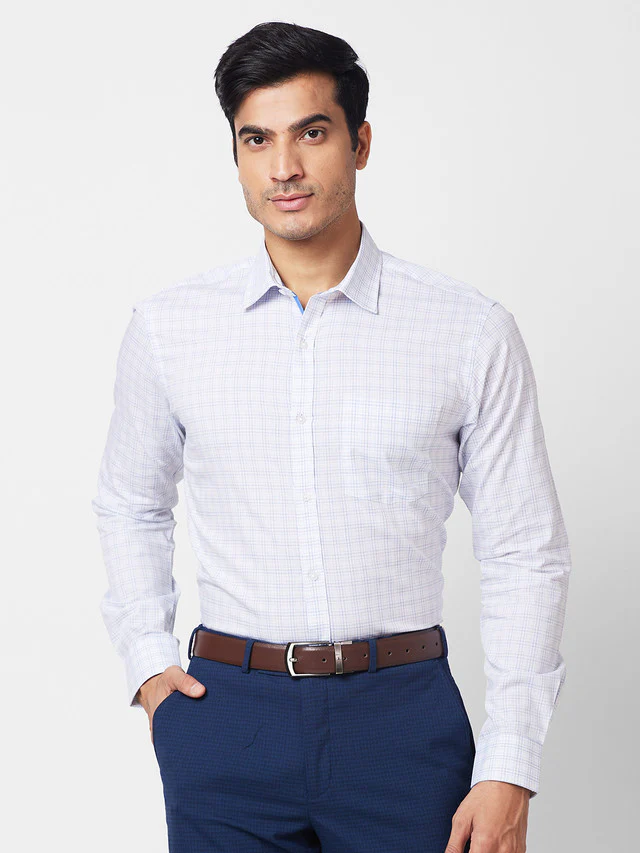 Park Avenue Blue Checks Slim Fit Cotton Formal Shirt
