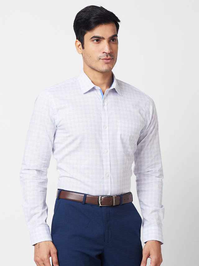 Park Avenue Blue Checks Slim Fit Cotton Formal Shirt - Image 2