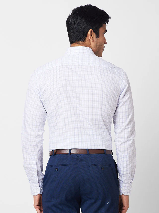 Park Avenue Blue Checks Slim Fit Cotton Formal Shirt - Image 4