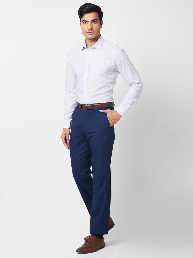 Park Avenue Blue Checks Slim Fit Cotton Formal Shirt - Image 5