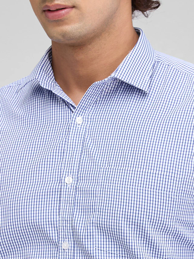 Park Avenue Blue Checks Slim Fit Full Sleeve Cotton Blend Shirt - Image 6
