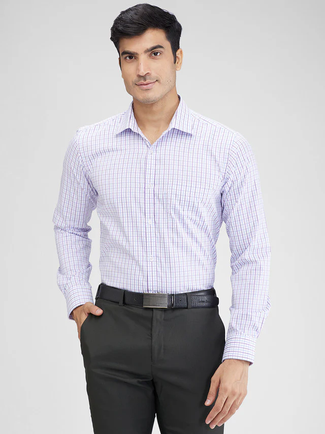 Park Avenue Blue Checks Slim Fit Full Sleeve Cotton Blend Shirt