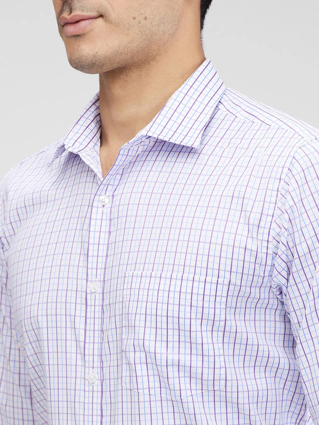 Park Avenue Blue Checks Slim Fit Full Sleeve Cotton Blend Shirt - Image 6