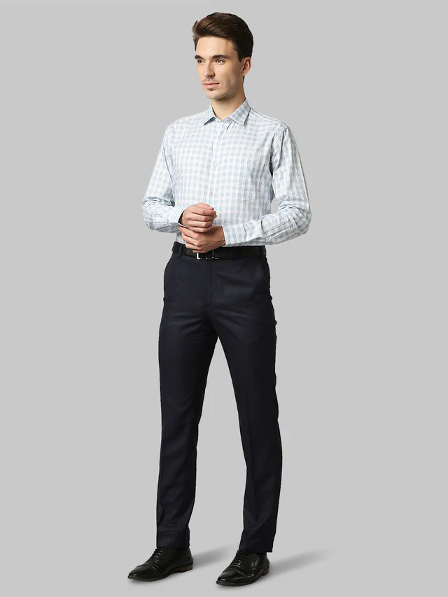 Park Avenue Blue Checks Smart Fit Cotton Trouser - Image 5