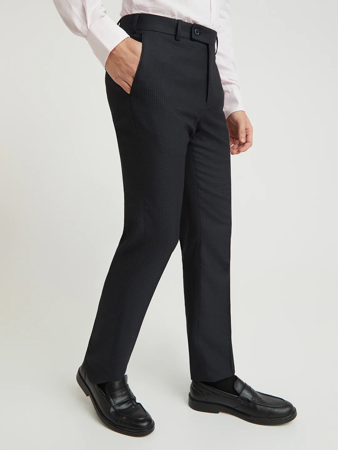 Park Avenue Blue Checks Smart Fit Polyester Blend Trouser - Image 2