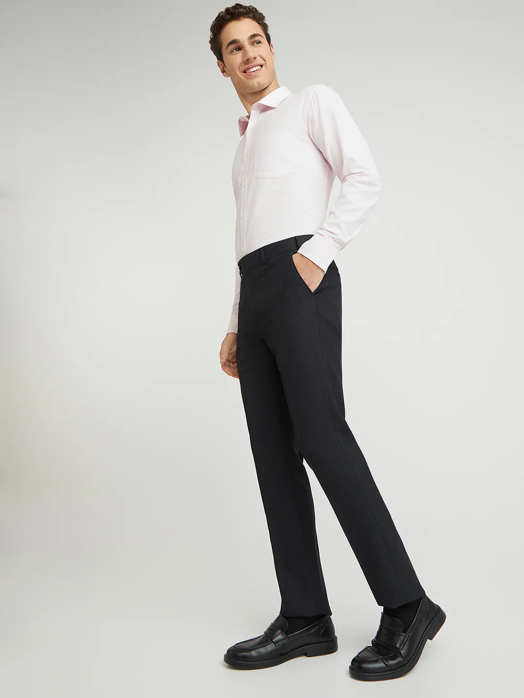 Park Avenue Blue Checks Smart Fit Polyester Blend Trouser - Image 5