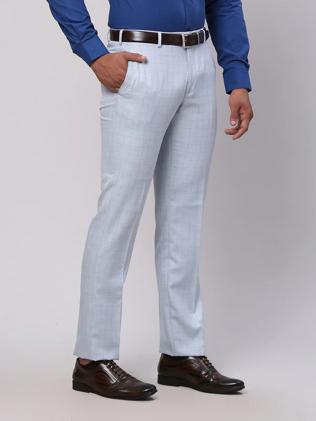 Park Avenue Blue Checks Smart Fit Polyester Blend Trouser - Image 2