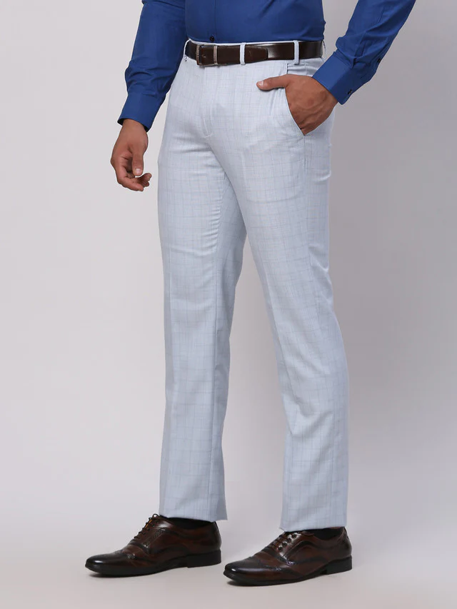 Park Avenue Blue Checks Smart Fit Polyester Blend Trouser - Image 3