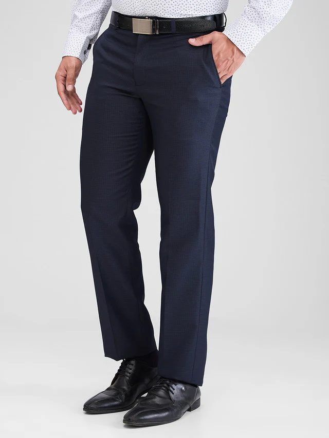 Park Avenue Blue Checks Smart Fit Polyester Blend Trouser - Image 3