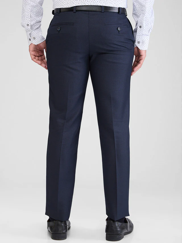 Park Avenue Blue Checks Smart Fit Polyester Blend Trouser - Image 4