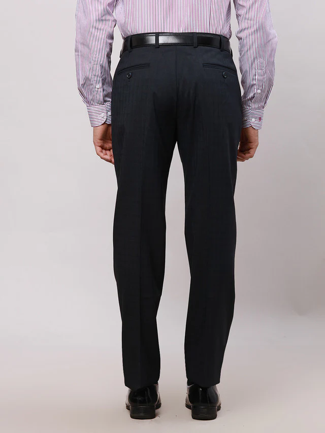 Park Avenue Blue Checks Smart Fit Polyester Blend Trouser - Image 4