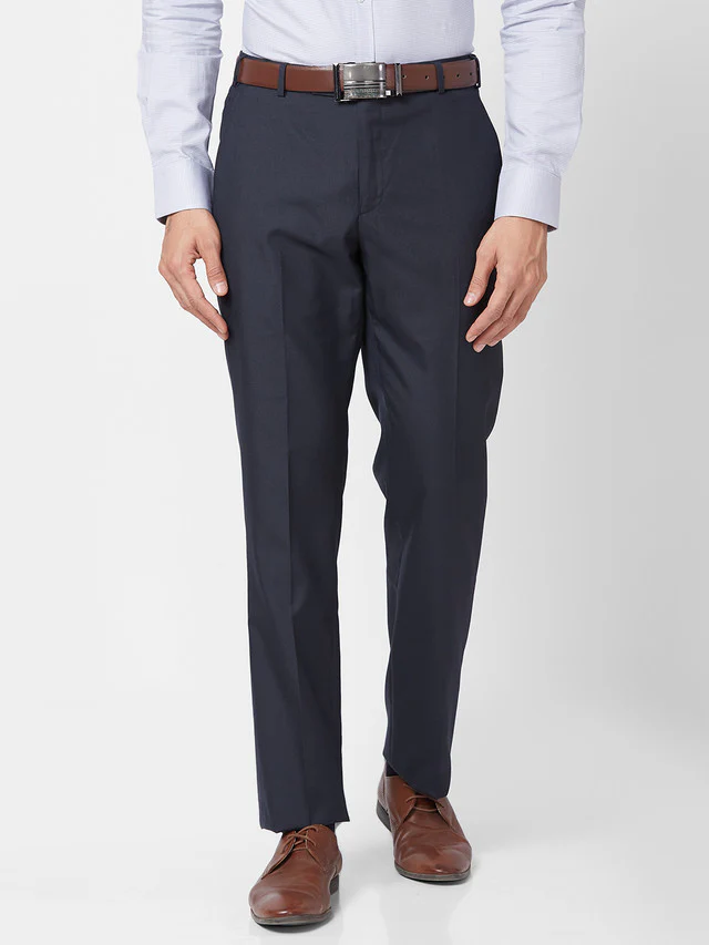 Park Avenue Blue Checks Smart Fit Polyester Blend Trouser
