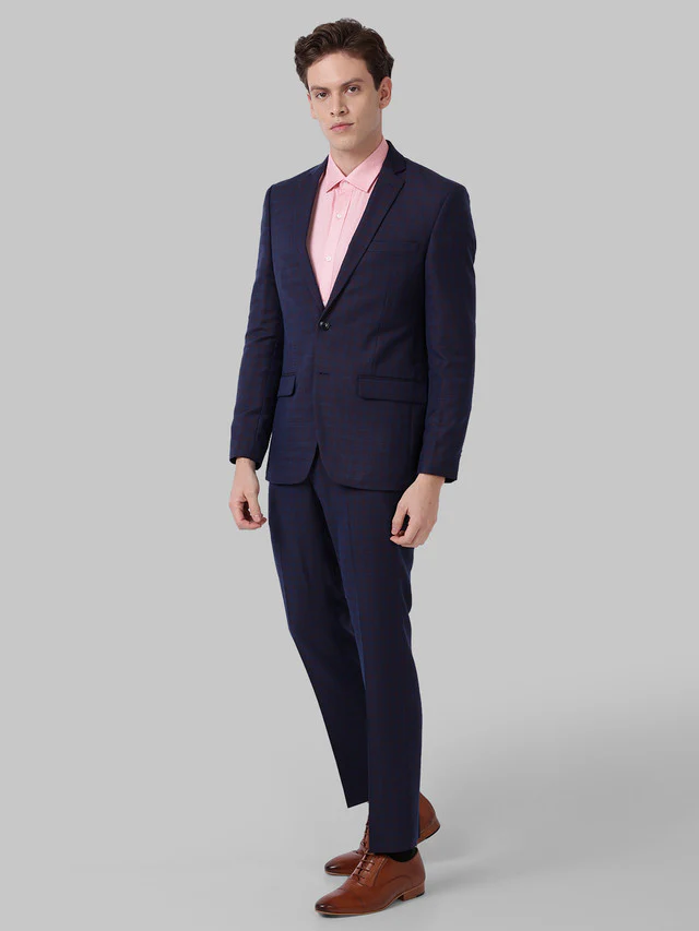 Park Avenue Blue Checks Super Slim Fit Terylene Blend Suit - Image 2