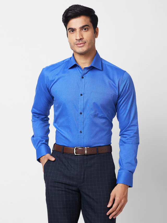Park Avenue Blue Fil-A-Fil Slim Fit Cotton Formal Shirt