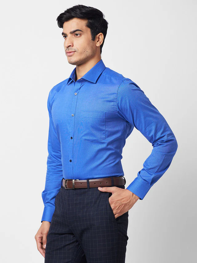 Park Avenue Blue Fil-A-Fil Slim Fit Cotton Formal Shirt - Image 3