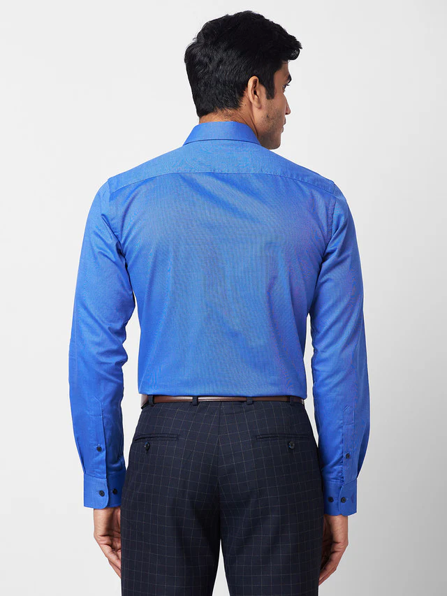 Park Avenue Blue Fil-A-Fil Slim Fit Cotton Formal Shirt - Image 4