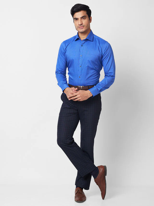 Park Avenue Blue Fil-A-Fil Slim Fit Cotton Formal Shirt - Image 5