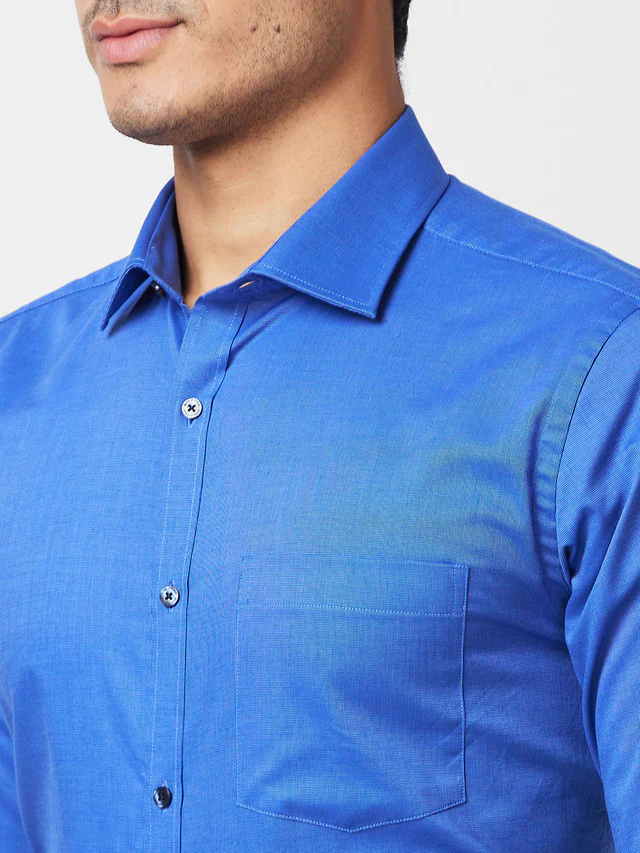 Park Avenue Blue Fil-A-Fil Slim Fit Cotton Formal Shirt - Image 6