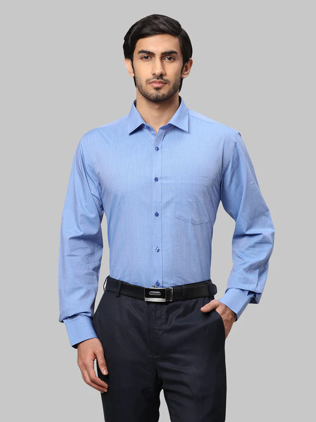 Park Avenue Blue Fil-A-Fil Slim Fit Cotton Formal Shirt