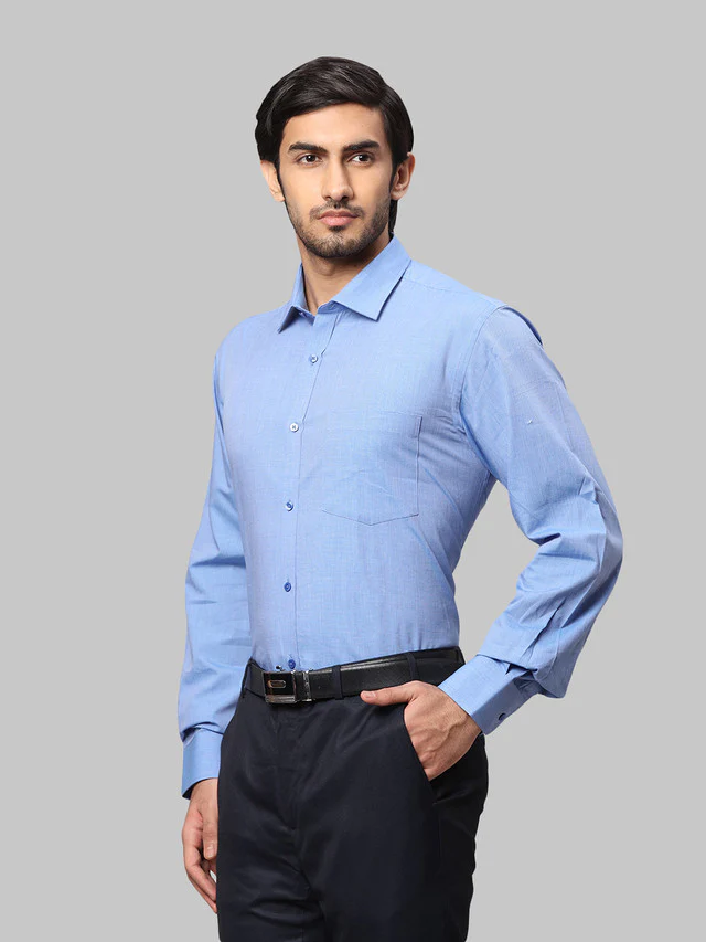 Park Avenue Blue Fil-A-Fil Slim Fit Cotton Formal Shirt - Image 3