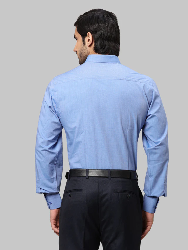 Park Avenue Blue Fil-A-Fil Slim Fit Cotton Formal Shirt - Image 4