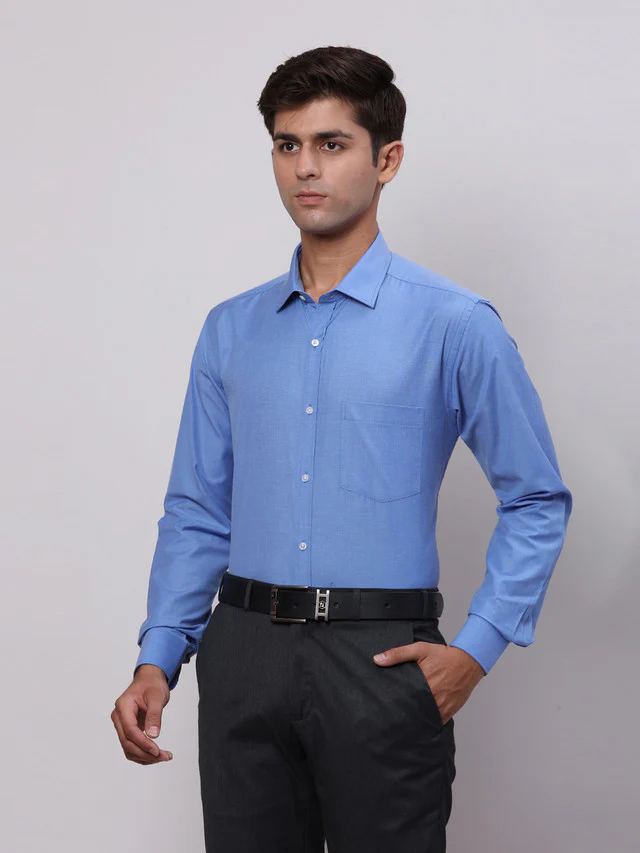 Park Avenue Men Blue Slim Fit Fil-A-Fil Formal Shirt - Image 3