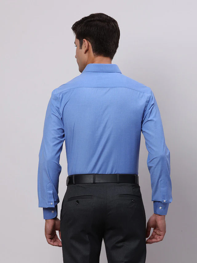 Park Avenue Men Blue Slim Fit Fil-A-Fil Formal Shirt - Image 4