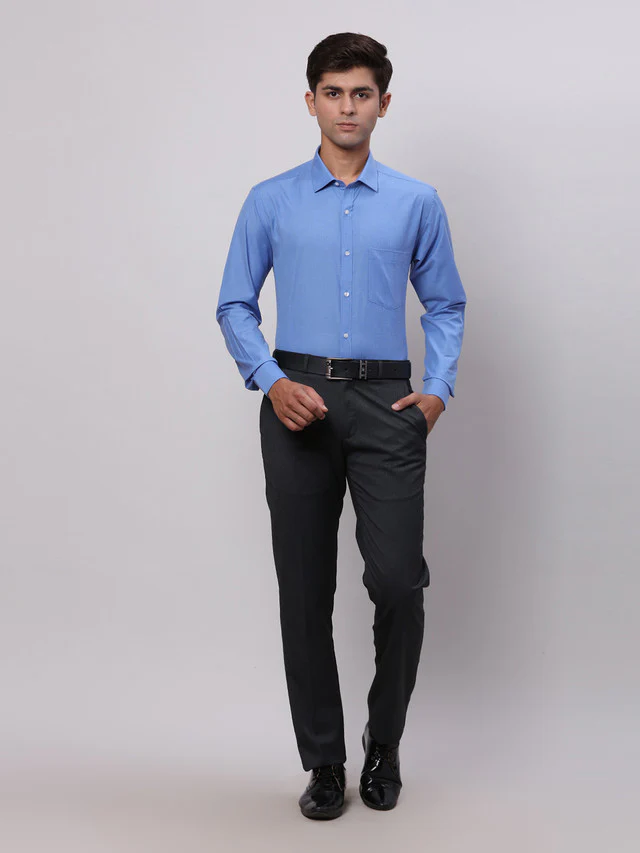 Park Avenue Men Blue Slim Fit Fil-A-Fil Formal Shirt - Image 5