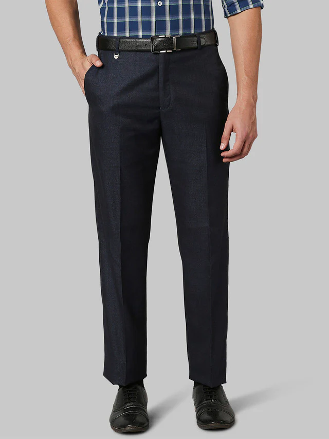 Park Avenue Blue Melange Regular Fit Polyester Blend Trouser