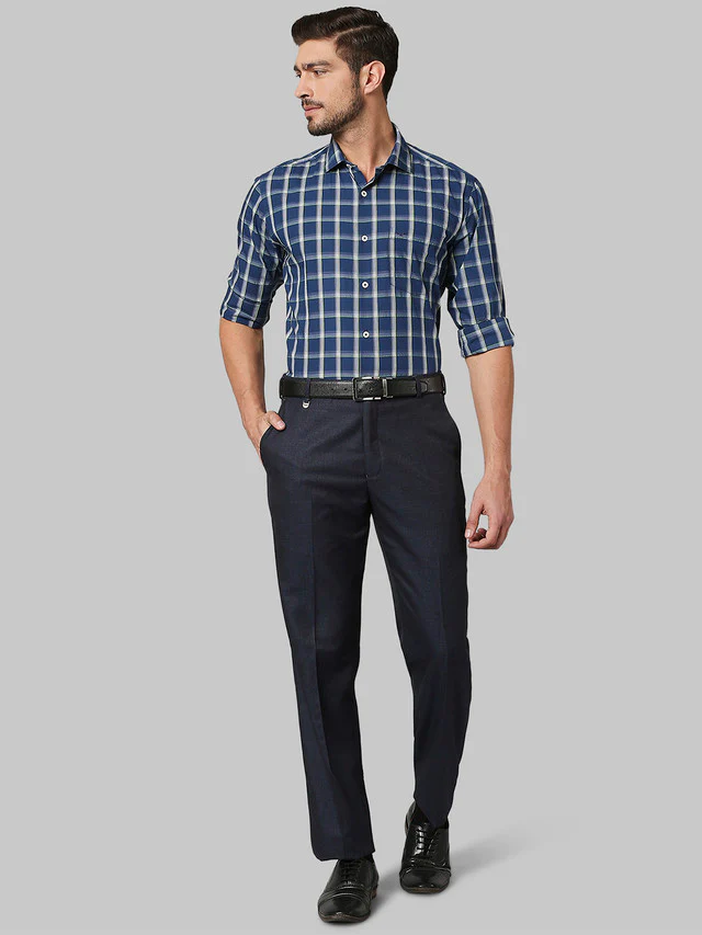 Park Avenue Blue Melange Regular Fit Polyester Blend Trouser - Image 5