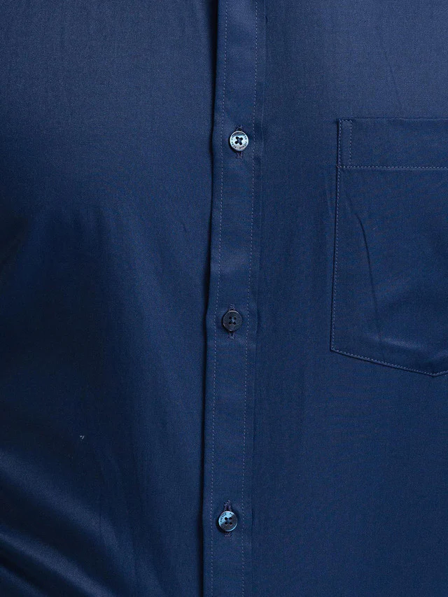 Park Avenue Blue Plain Slim Fit Cotton Blend Formal Shirt - Image 7