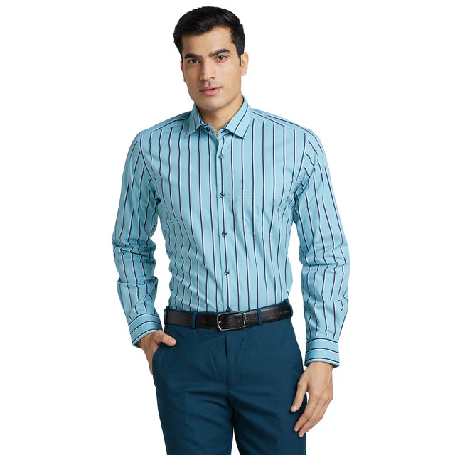 Park Avenue Blue Printed Regular Fit Cotton Formal Shirt