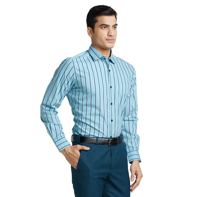 Park Avenue Blue Printed Regular Fit Cotton Formal Shirt - Image 2