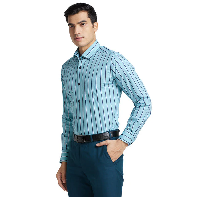 Park Avenue Blue Printed Regular Fit Cotton Formal Shirt - Image 3