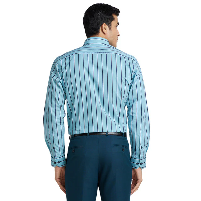 Park Avenue Blue Printed Regular Fit Cotton Formal Shirt - Image 4