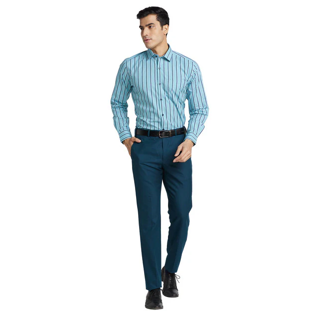 Park Avenue Blue Printed Regular Fit Cotton Formal Shirt - Image 5