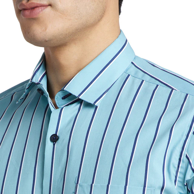 Park Avenue Blue Printed Regular Fit Cotton Formal Shirt - Image 6