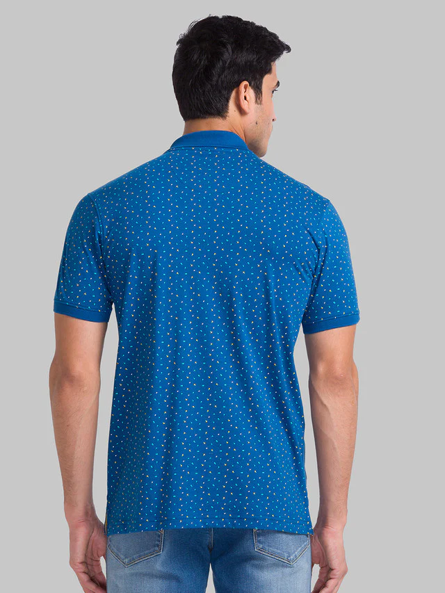 Park Avenue Men Blue Slim Fit Printed Polo Neck Collar T-Shirt - Image 4