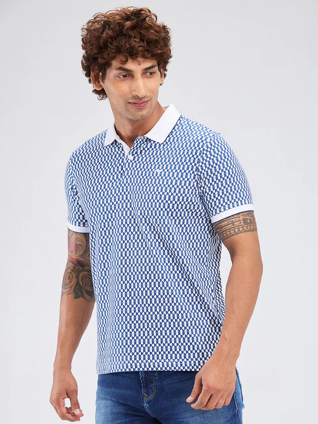 Park Avenue Blue Printed Slim Fit Cotton Blend T-Shirt - Image 3